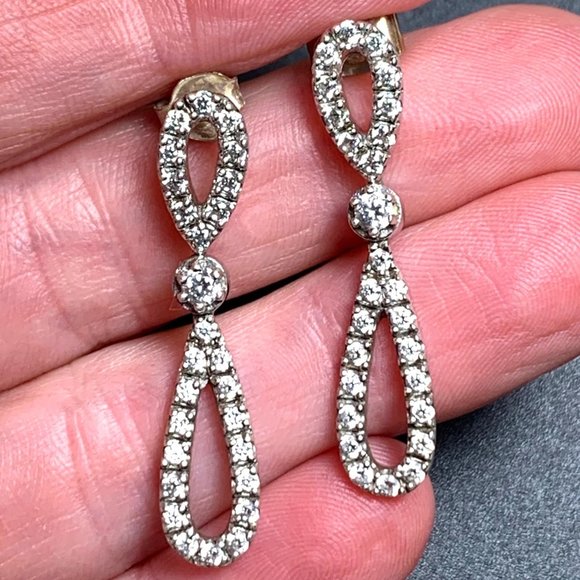 Jewelry - Sterling Silver 925 Cubic Zirconia Dangle Earrings, Post Backs, 1.5" Long
